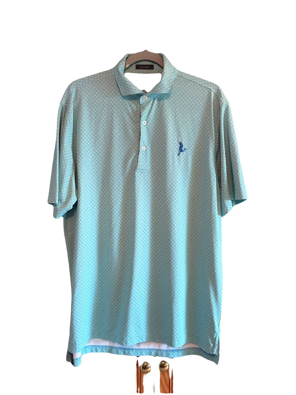 Turtleson Men's Light Aqua Printed Polo Shirt size medium
